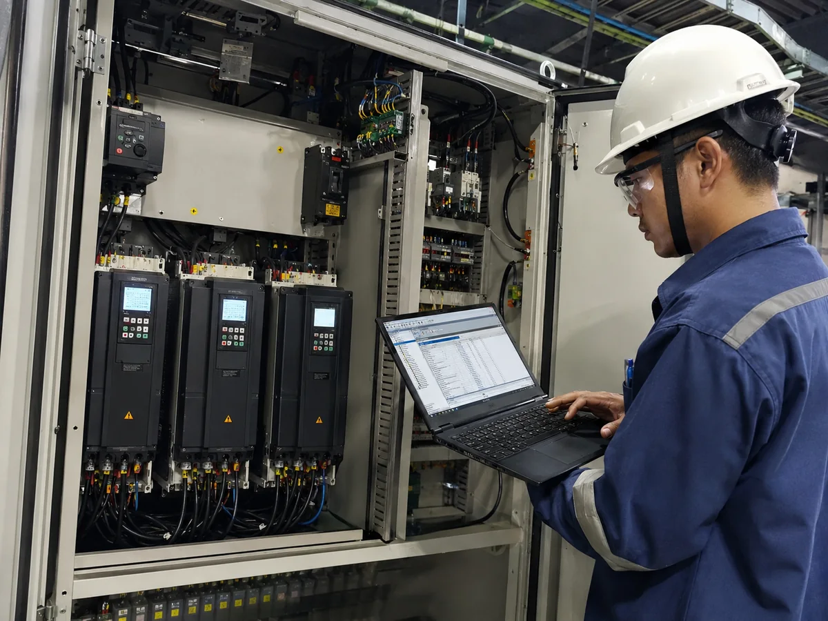 Puesta en marcha de panel y variadores industriales